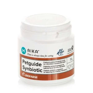 AIKA Petguide Synbiotic täydennysrehu koirien ja kissojen ruoansulatushäiriöiden ennaltaehkäisemiseksi, niiden aikana ja niiden jälkeen. 75g
