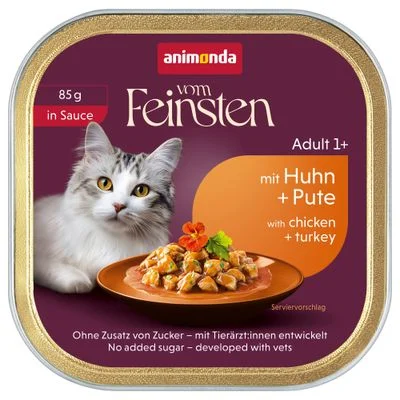 animonda vom Feinsten Adult 32 x 85 g kana & kalkkuna kastikkeessa