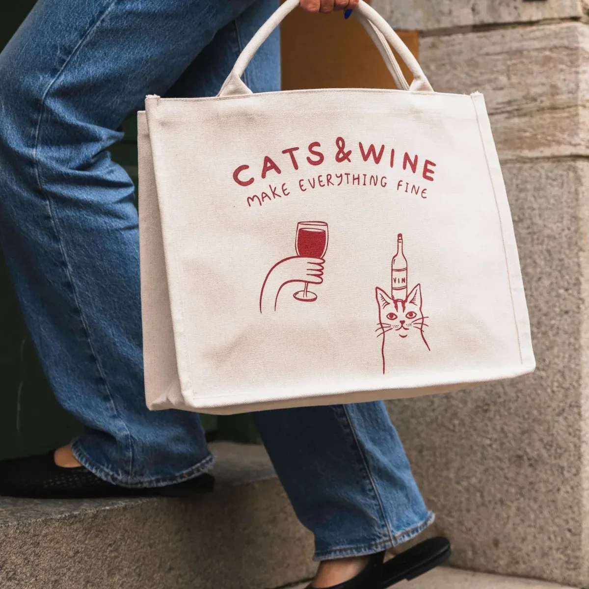 Beige Premium Tote Bag – Cats & Wine Make Everything Fine