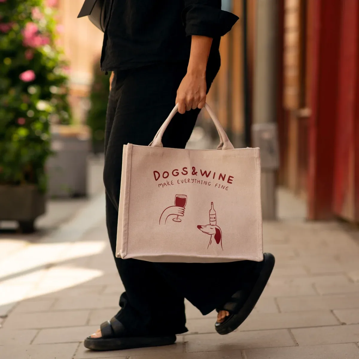 Beige Premium Tote Bag – Dogs & Wine Make Everything Fine