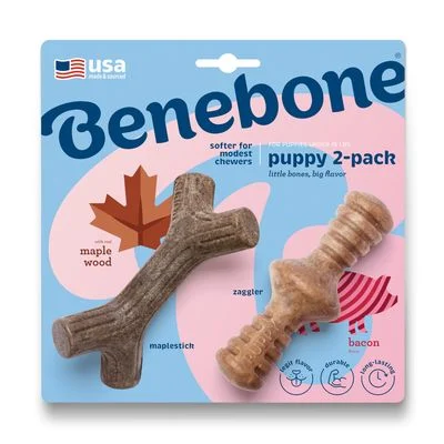Benebone purulelu Puppy Maplestick/Zaggler pekoni, pieni 2 kappaleen setti