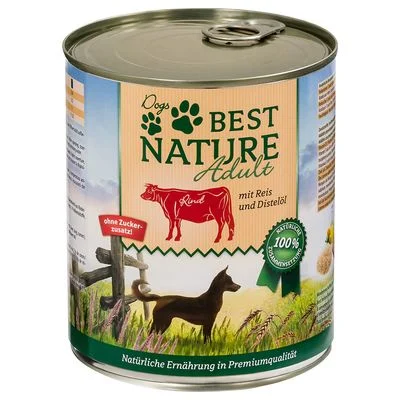 Best Nature Dog Adult -säästöpakkaus 12 x 800 g nauta, riisi & ohdakeöljy