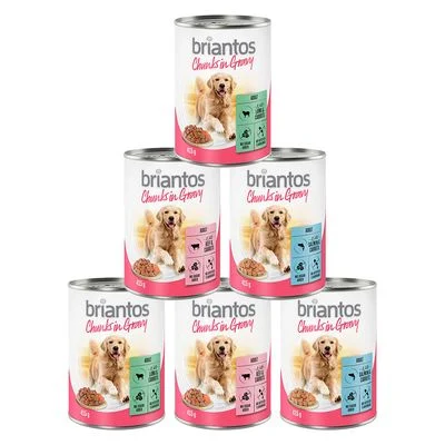 Briantos Chunks in Gravy 6 x 415 g lajitelma (nauta, lohi & lammas)