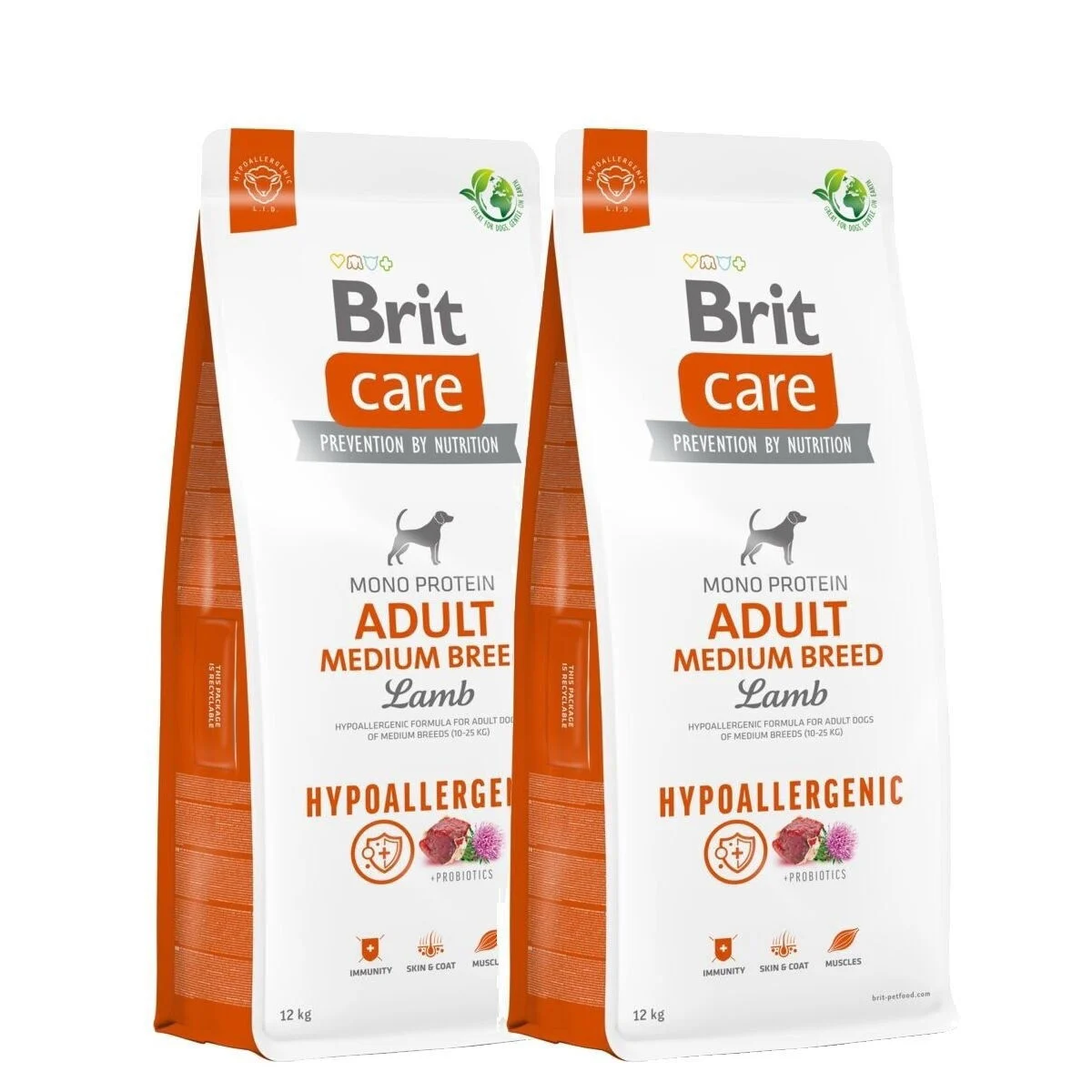 Brit Care Dog Adult Medium Breed Hypoallergenic Lamb 2×12 kg
