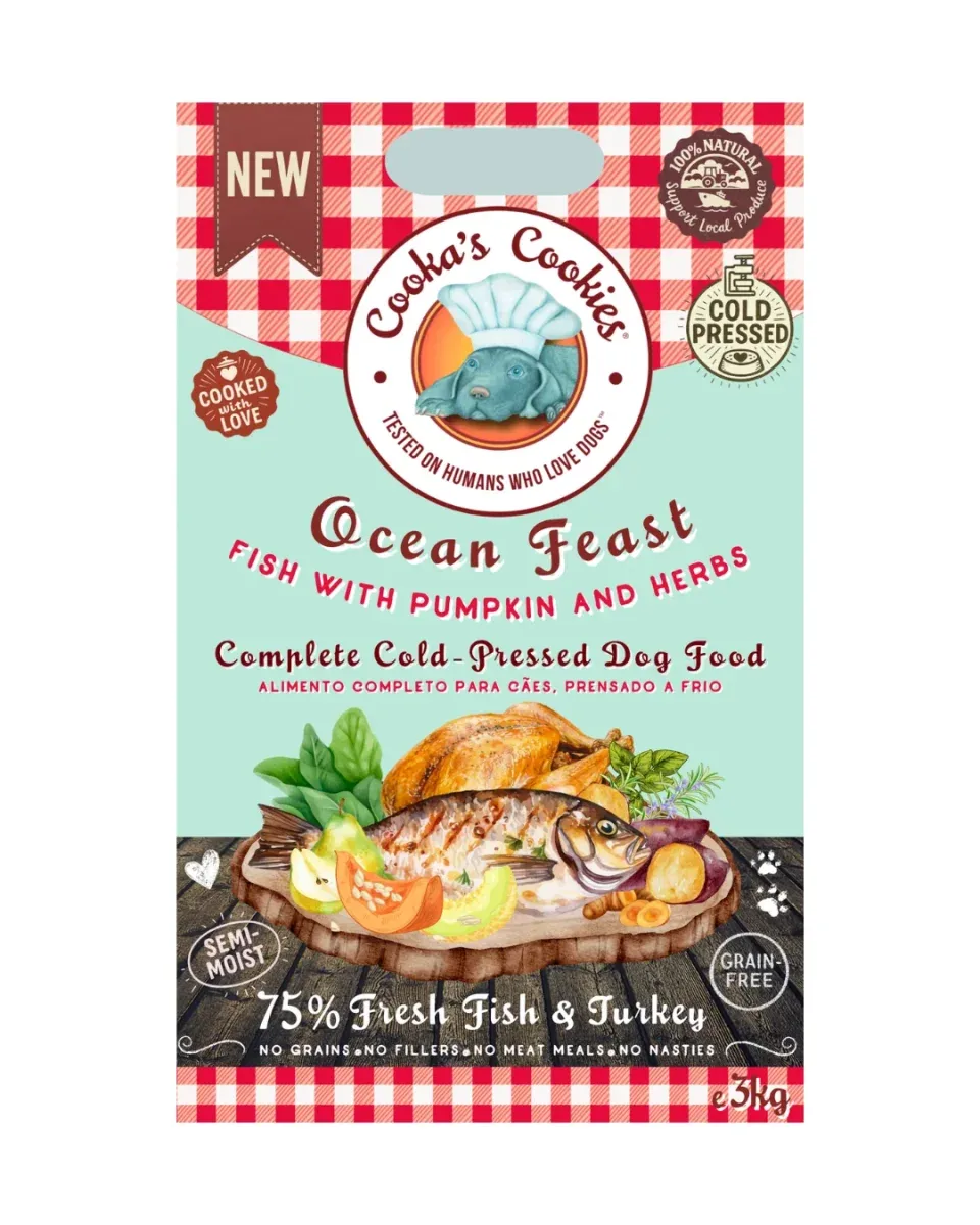 Cooka’s Cookies Ocean Feast – Kylmäpuristettu Täysravinto Kala & Kalkkuna 3kg – PÄIVÄYS 31.10.2026