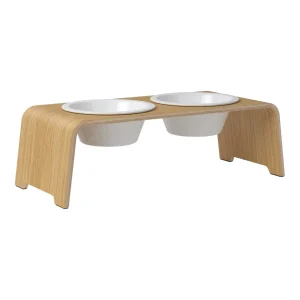 dogBar® Classic korotettu ruokakuppiteline – Vaalea tammi