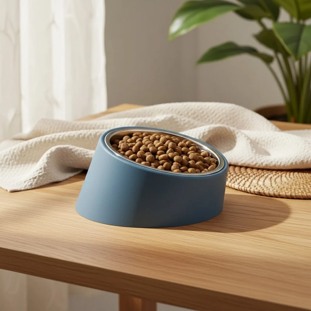 Ergonominen ruostumattomasta teräksestä valmistettu ruokakuppi pienille koirille