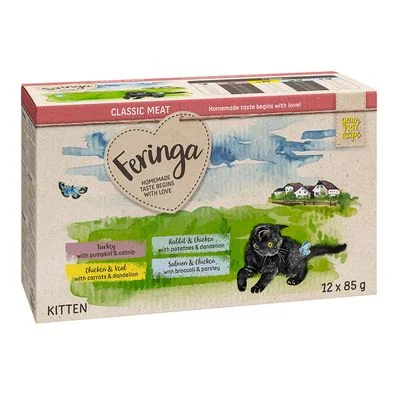 Feringa Classic Meat -ateria Kitten Pouches 12 x 85 g lajitelma 1: kalkkuna, kana & vasikka, kani & kana, lohi & kana