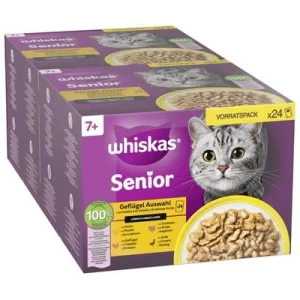 Jumbopakkaus Whiskas Senior Fresh -tuorepussit 96 x 85 g siipikarjalajitelma kastikkeessa