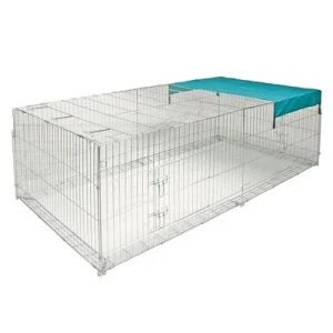 Kerbl 4-kulmainen ulkokotelo, jossa on pakoeste ja verkkokatto, suuri P 230 x L 115 x K 70 cm, kansi sisältyy