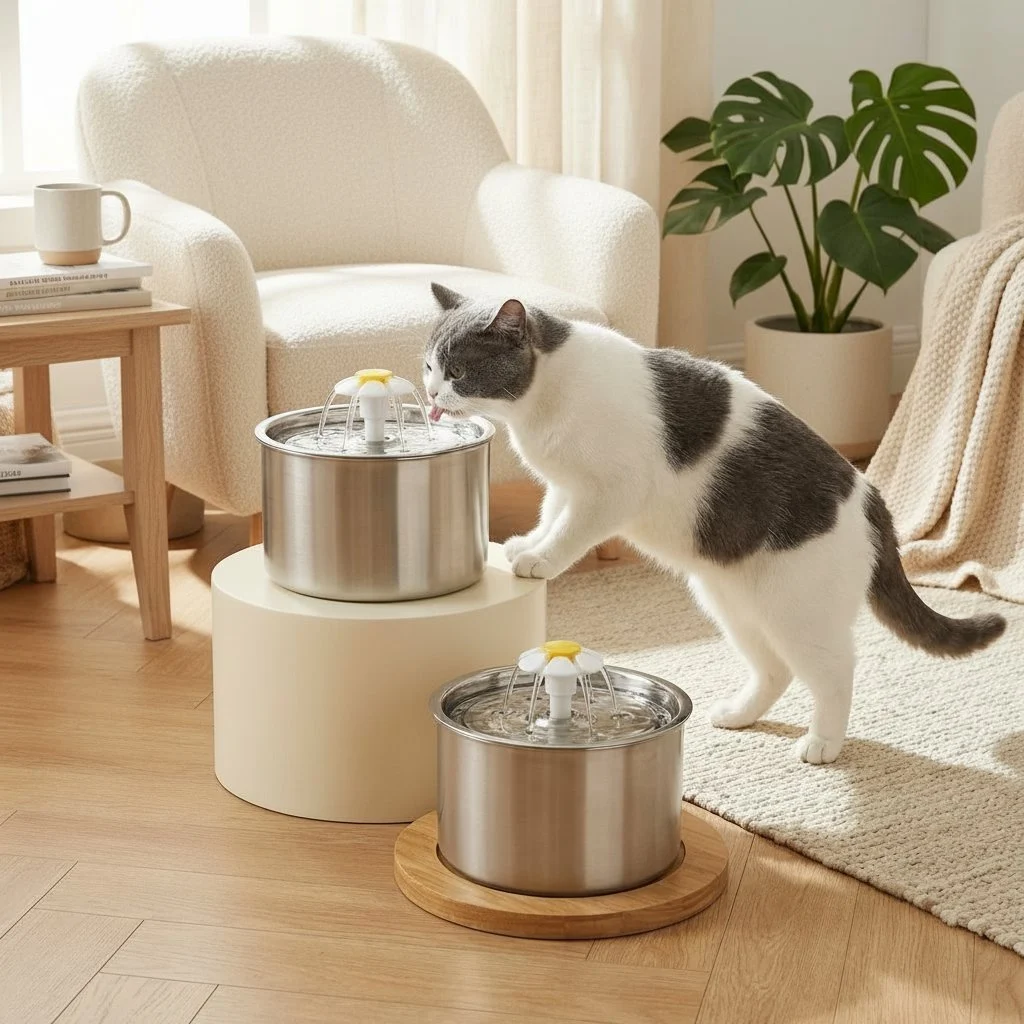 Kukka-muotoinen design-vesilähde ruostumattomasta teräksestä – premium-ruostumaton teräs
