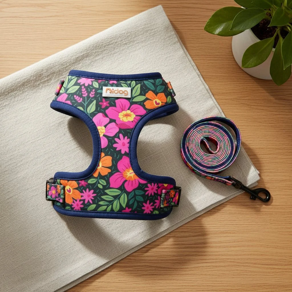 Kuvioitu valjaat ja talutushihna -setti koiralle
