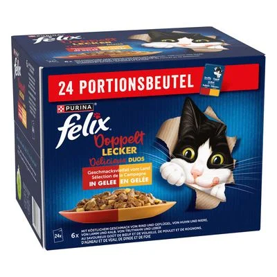 Latz "Doubly Delicious - as good as it looks" Pouches 24 x 85 g nauta & siipikarja, lammas & vasikka, kana & munuainen, kalkkuna & maksa