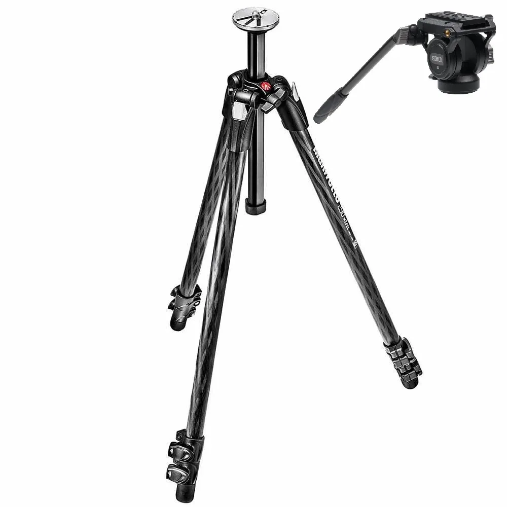 Manfrotto MT290 Xtra hiilikuitu + Sirui S3 videopää – kevyt jalusta kitti