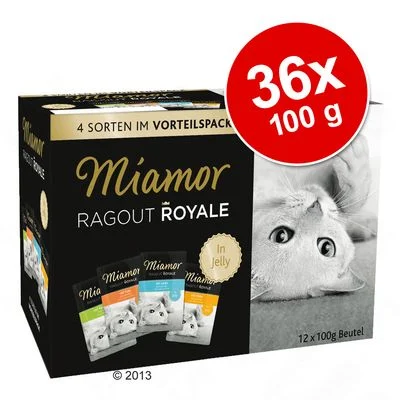 Miamor Ragout Royale -säästöpakkaus 36 x 100 g kymmenen maun lajitelma hyytelö- ja kastikeruokia
