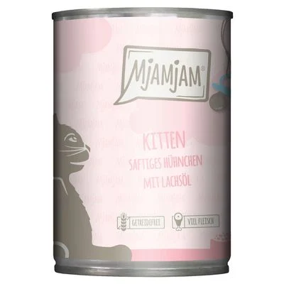 MjAMjAM Kitten -säästöpakkaus 24 x 400 g kana ja lohiöljy