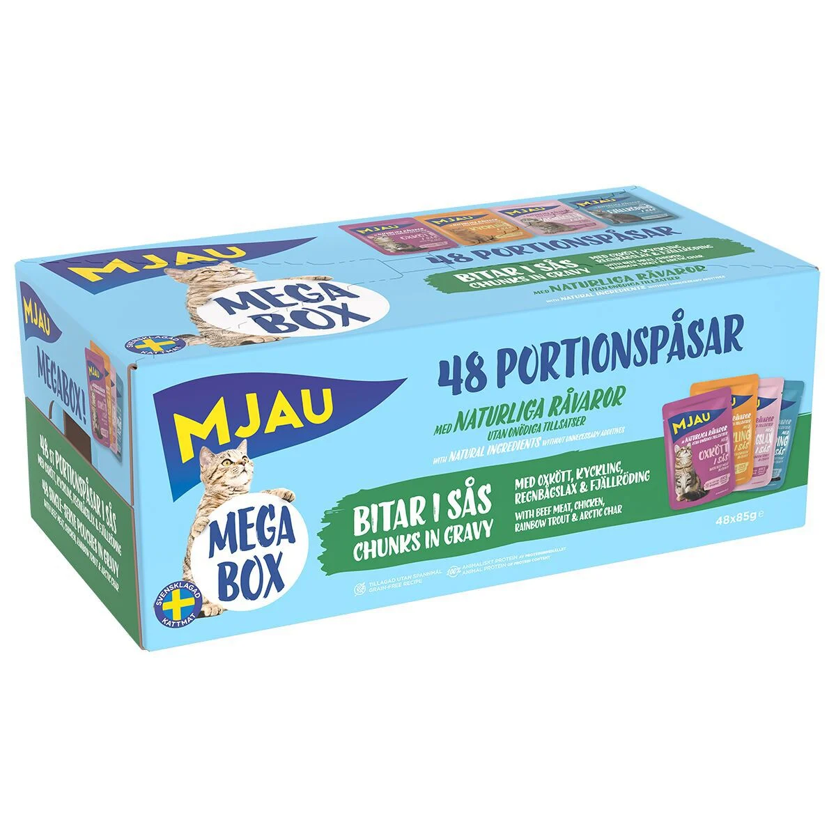 Mjau Megapack lihaa ja kalaa kastikkeessa 48 x 85 g