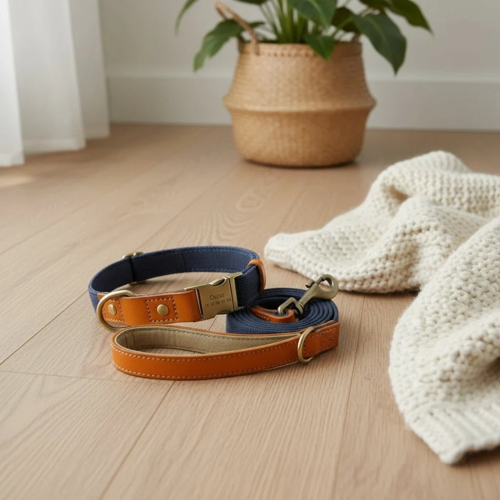 Mukautettava nylon- ja nahkainen koiran kaulapanta
