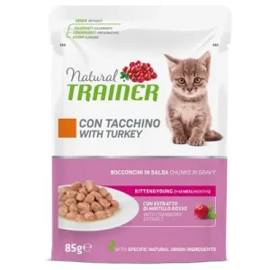 Natural Trainer Kitten & Young märkäruoka kissanpennuille 12 x 85 g Kalkkuna