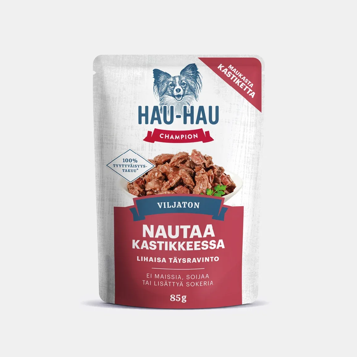 Nautaa kastikkeessa viljaton koiran märkäruoka