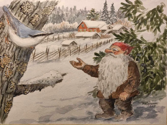 Pähkinänakkeli ja tonttu postikortti