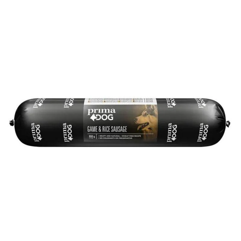 PrimaDog Riista-riisi koiranmakkara, 800 g