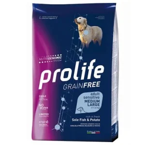Prolife -säästöpakkaus 2 x 7 kg / 10 kg 2 x 10 kg Grain Free Adult Sensitive Medium/Large Sole & Potatoes (viljaton)