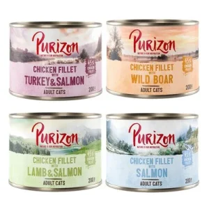 Purizon Original 12 x 200 g - viljaton mix (2 x lohi, 2 x viillisika, 1 x lammas & lohi, 1 x lohi & kalkkuna)
