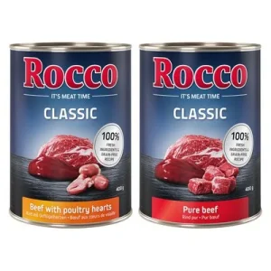 Rocco Classic -säästöpakkaus 12 x 400 g mix: naudanliha, naudanliha ja siipikarjansydän