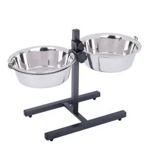 Ruokakulhoteline kahdella teräskupilla 2 x 1,8 l, Ø 21 cm, maksimikorkeus 38 cm