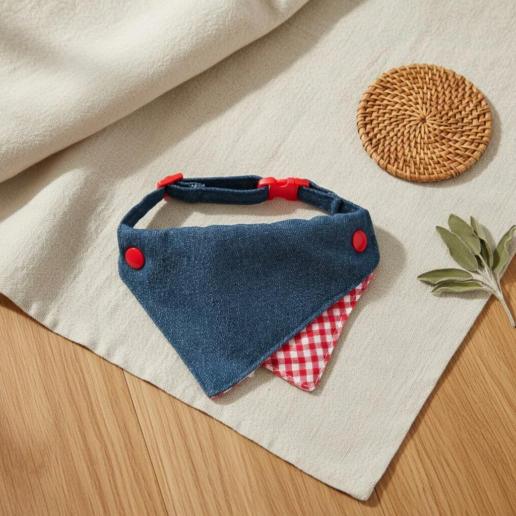Säädettävä denim-bandana koirille ja kissoille