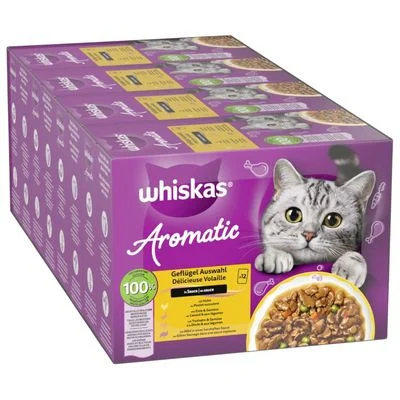 Säästöpakkaus Whiskas 1+ Aromatic Selection 96 x 85 g siipikarja kastikkeessa