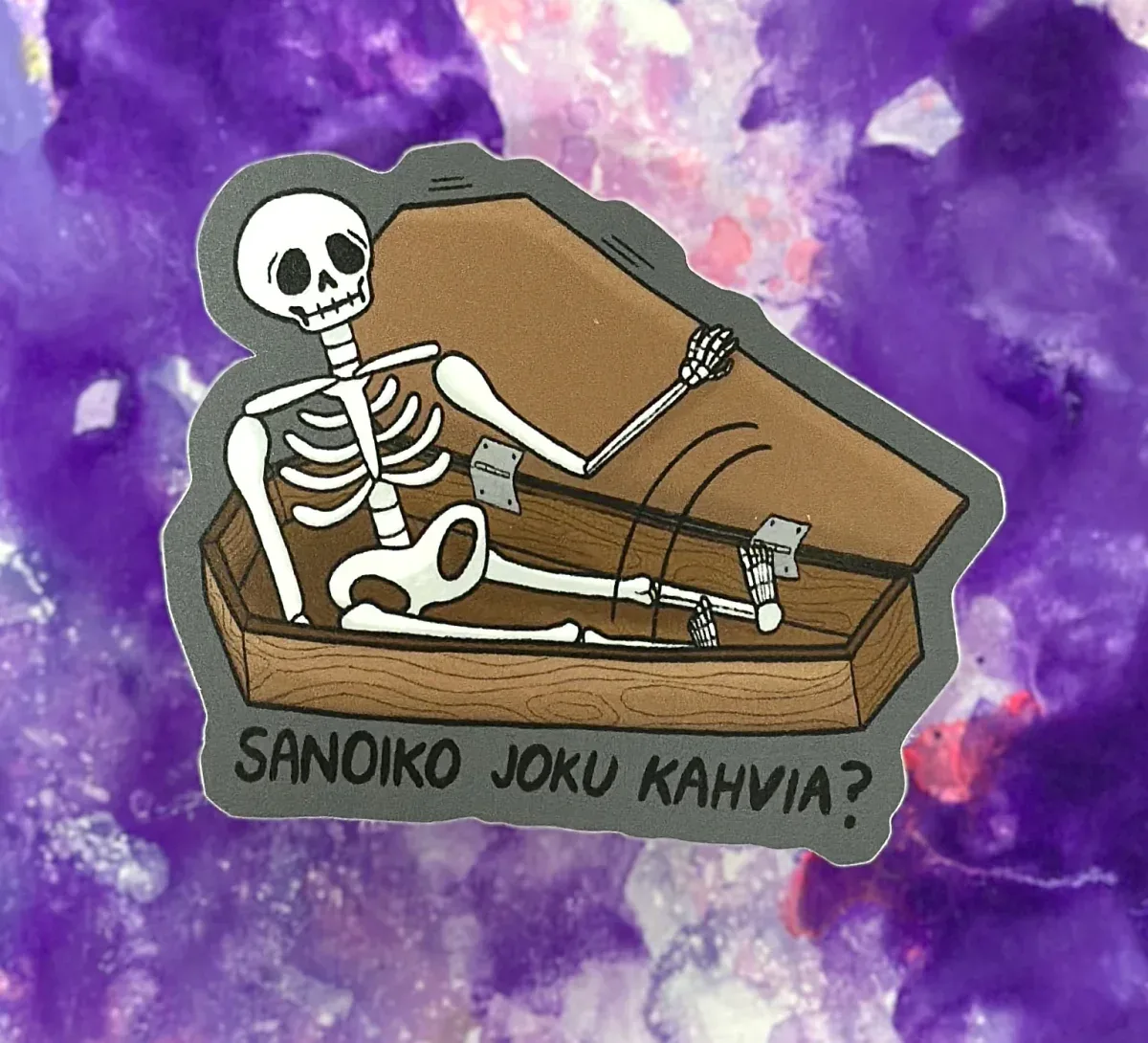 Sanoiko joku kahvia? – Säänkestävä tarra