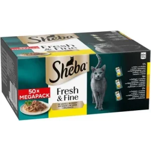 Sheba Fresh & Fine -tuorepussit 50 x 50 g kanaa, siipikarjaa ja kalkkunaa kastikkeessa