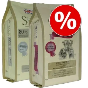 Simpsons Premium -säästösekoitus 2 x 12 kg Sensitive-mix: Salmon & Potato + Duck & Potato
