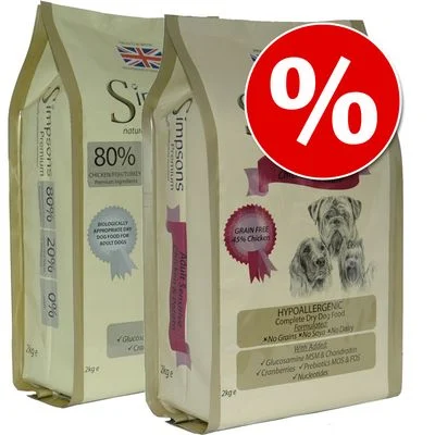 Simpsons Premium -säästösekoitus 2 x 12 kg Sensitive-mix: Salmon & Potato + Duck & Potato