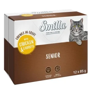 Smilla Senior Pouches paloja kastikkeessa vihannesten kera kana & porkkana (12 x 85 g)