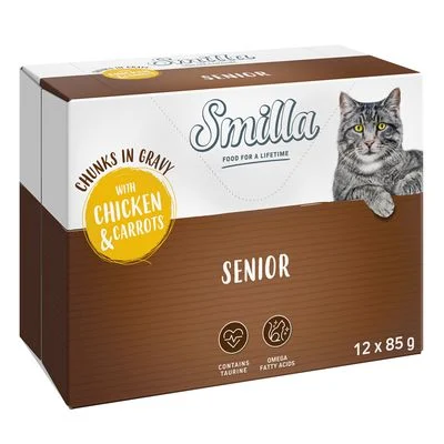 Smilla Senior Pouches paloja kastikkeessa vihannesten kera kana & porkkana (12 x 85 g)
