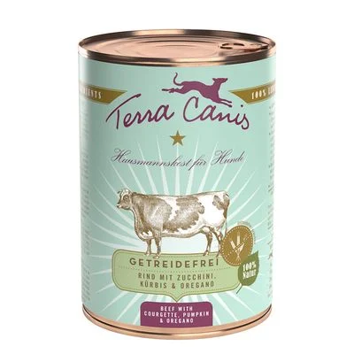 Terra Canis, viljaton 6 x 400 g nauta, kesäkurpitsa, kurpitsa & oregano