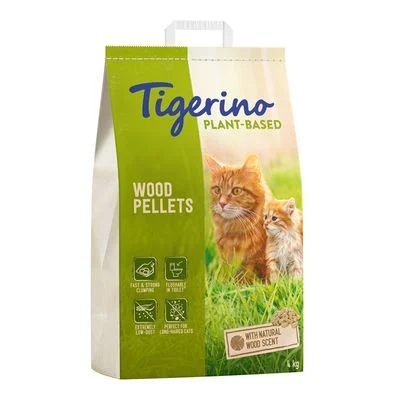 Tigerino Plant-Based puupelletti -kissanhiekka - luonnollinen puun tuoksu, hajusteeton 8 l / 4 kg