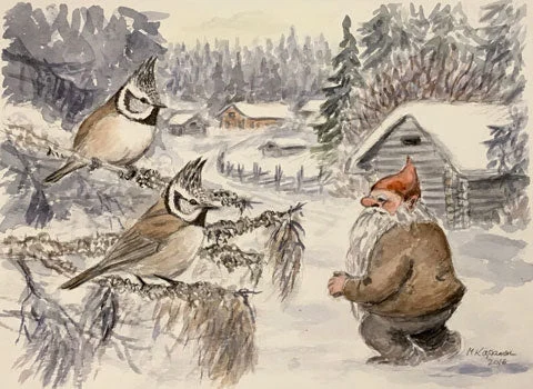 Töyhtötiaiset ja tonttu postikortti - Image 2