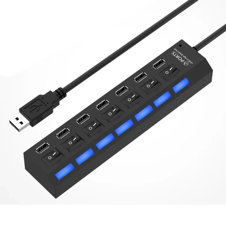 USB Hub 7 Ports 2.0 Splitter (Black)
