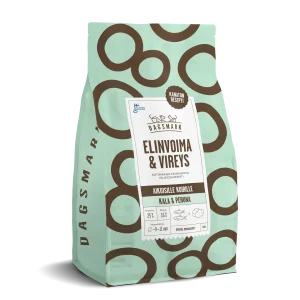 Uusi Dagsmark Elinvoima & Vireys viljaton kala koiran kuivaruoka 2 kg