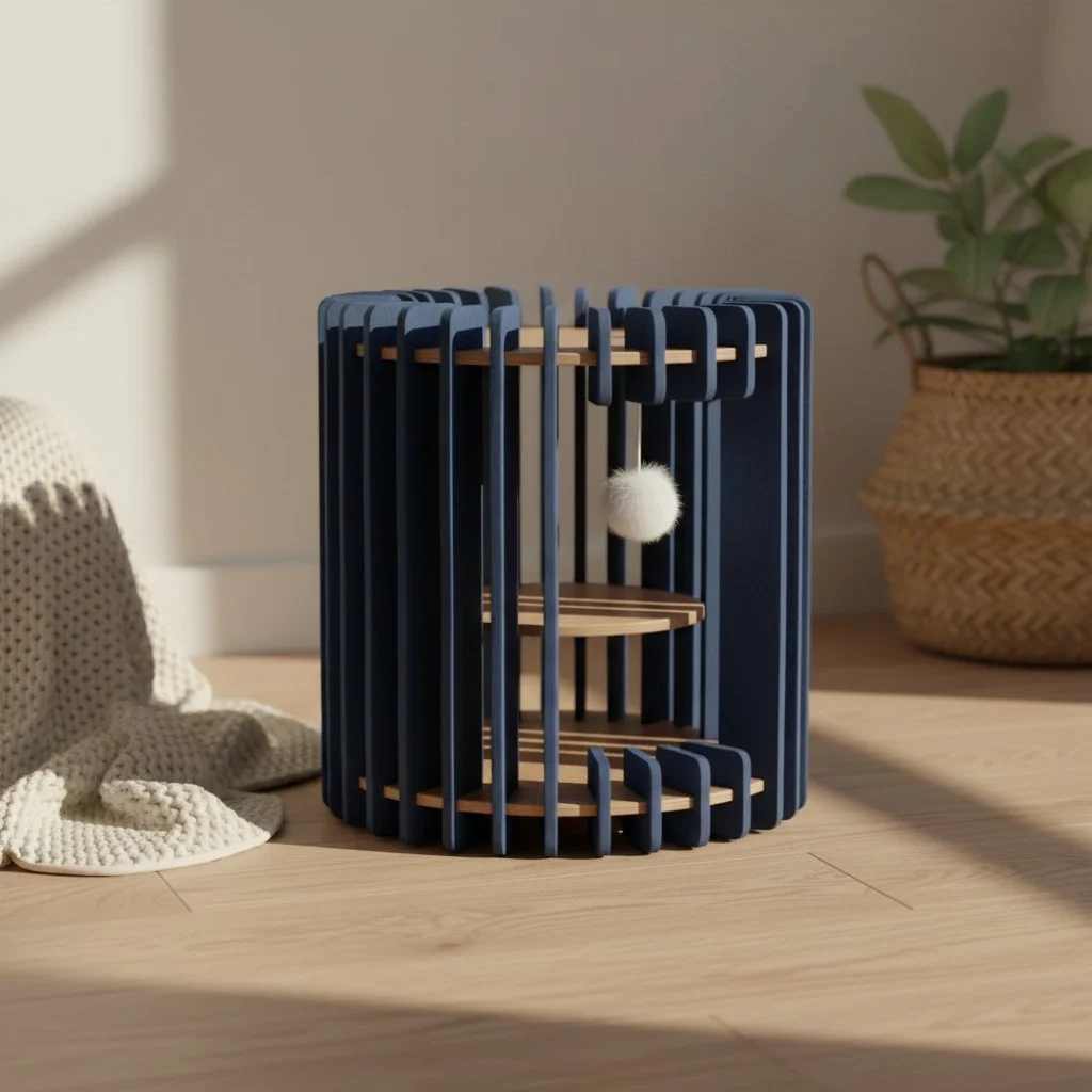 Viihtyisä kissanpesä puusta ja huovasta | mukava design-peti