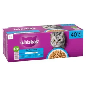 Whiskas 1+ Adult -pussit 40 × 85 g kala hyytelössä (4 makua)