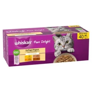 Whiskas Pure Delight 40 x 85 g Siipikarja-raguu hyytelössä (4 makua)