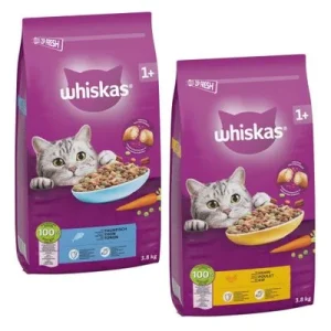 Whiskas-tuplapakkaus 2 x 3,8 kg, 2 eri makua Chicken + Tuna