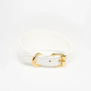 White Croco Dog Collar Wide