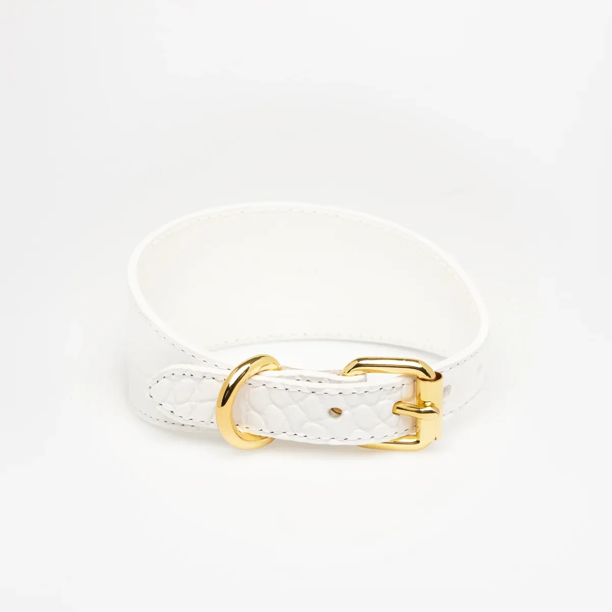 White Croco Dog Collar Wide