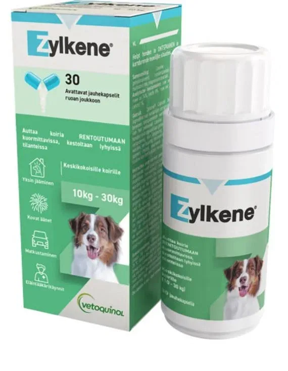 Zylkene® 225 mg – Täydennysrehu stressin lievittämiseen 10-30 kg painoisille koirille 30 kaps.